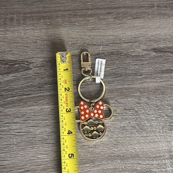 Disney Parks‎ Minnie Mouse Keychain Red Ribbon Polka Dot Gold Keyring Hearts NWT - Picture 3 of 4